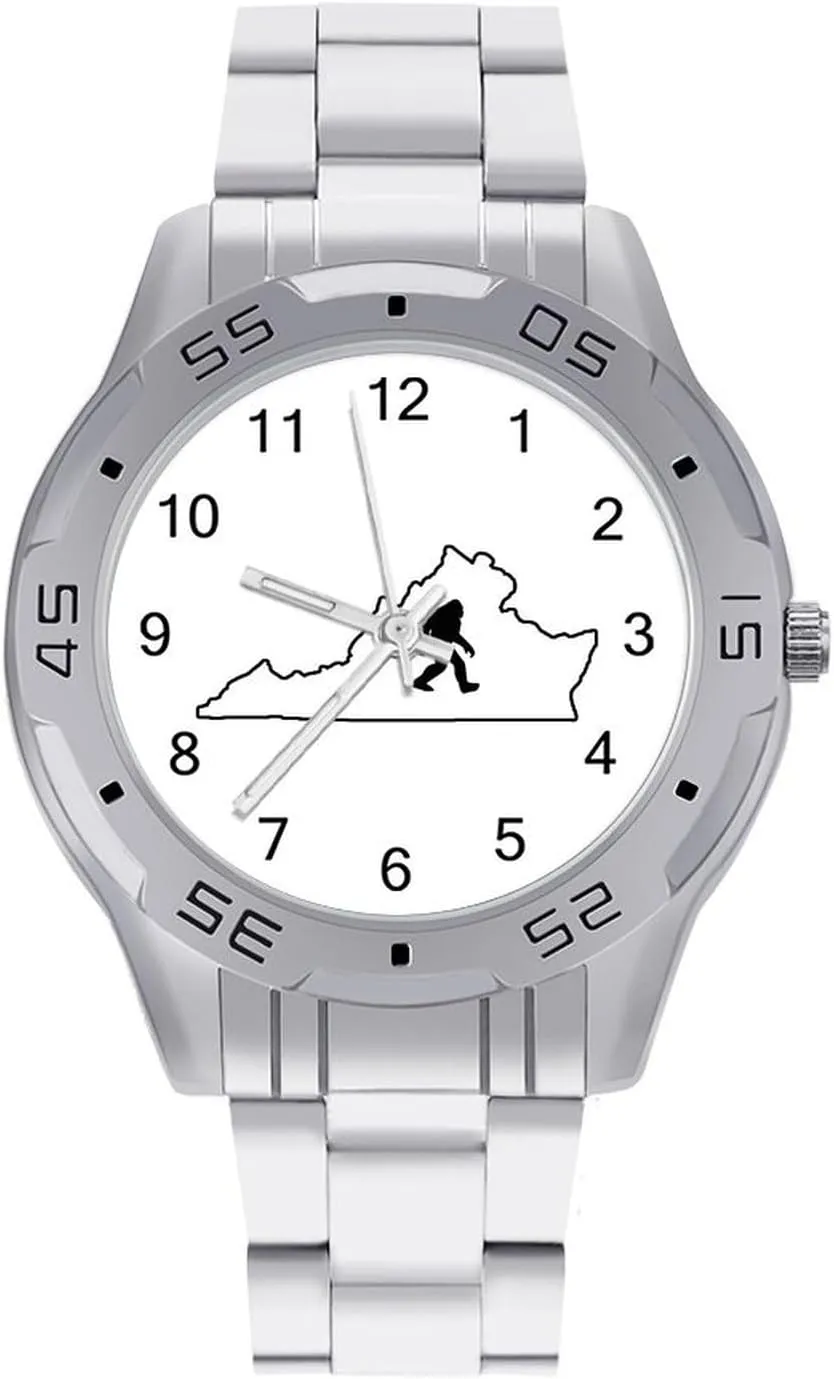 Virginia State Bigfoot Stainless Steel Metal Strap Simple Business Watches for Men Easy Reader Work Casual Watch