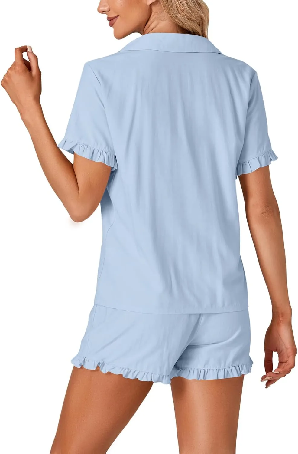Vrtige Women's 2 Piece Cotton Pajamas Set Button Down Short Sleeve Top and Shorts PJs Set Sleepwear