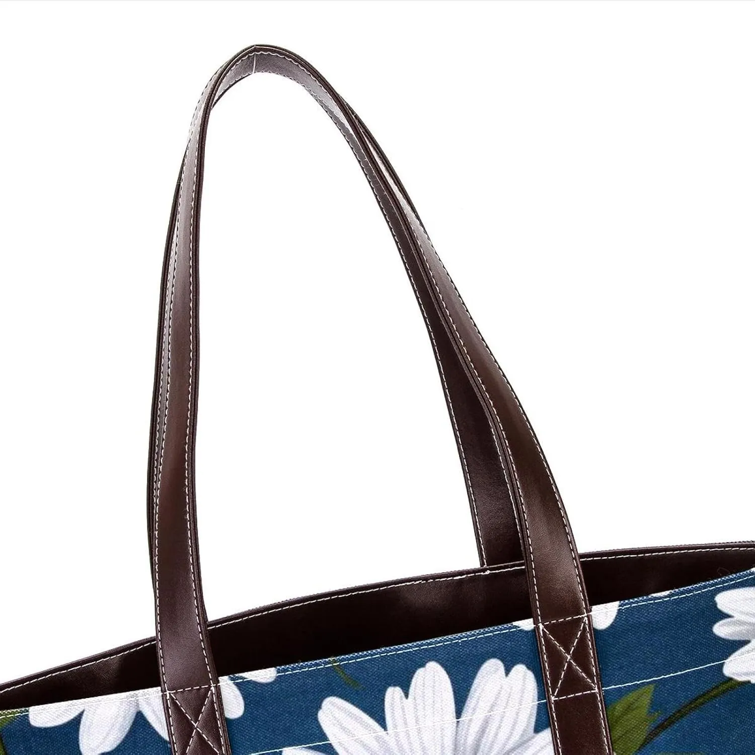 White Daisy-265 Tote Bags Durable Leather Canvas Purses and Handbags for Women Top Handle Shoulder Satchel Hobo Bags