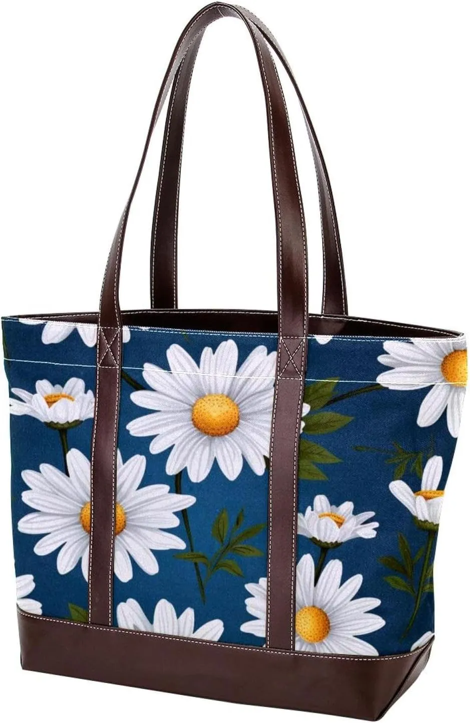 White Daisy-265 Tote Bags Durable Leather Canvas Purses and Handbags for Women Top Handle Shoulder Satchel Hobo Bags