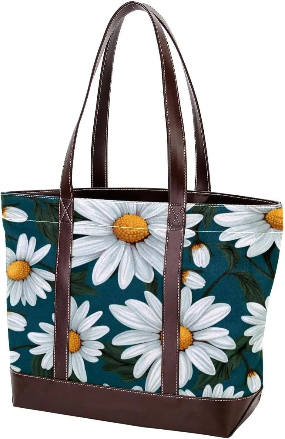 White Daisy-265 Tote Bags Durable Leather Canvas Purses and Handbags for Women Top Handle Shoulder Satchel Hobo Bags