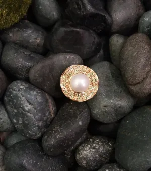 White South Sea Pearl with a pave of Peridots, Citrines & White Zircons Cocktail Ring
