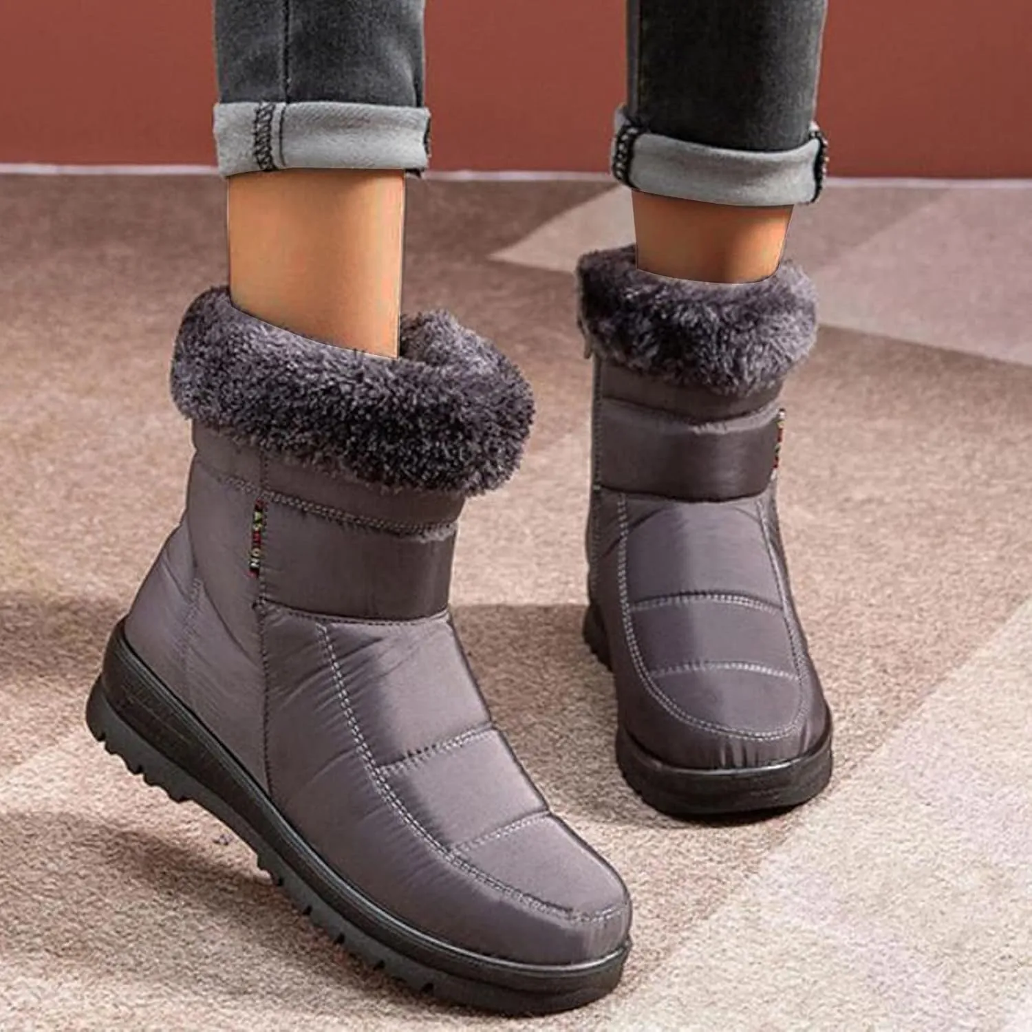 Winter Waterproof Boots for Woman Women's Winter Boots Waterproof Zipper Snow Boots Womens Wide High Heel Winter Boots for Women Boots for Women Winter Cute