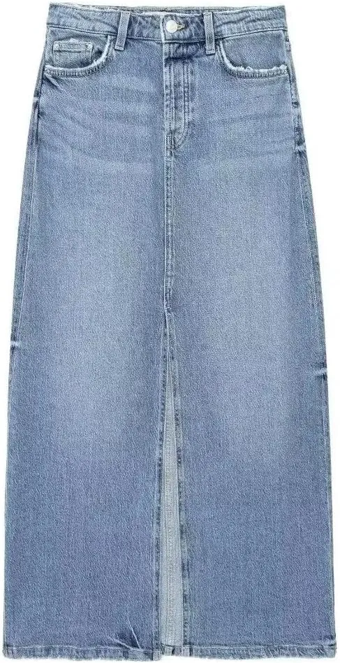 Woman Denim Long Skirt High Waist Midi Skirts Slit Jeans Skirts Streetwear Skirts