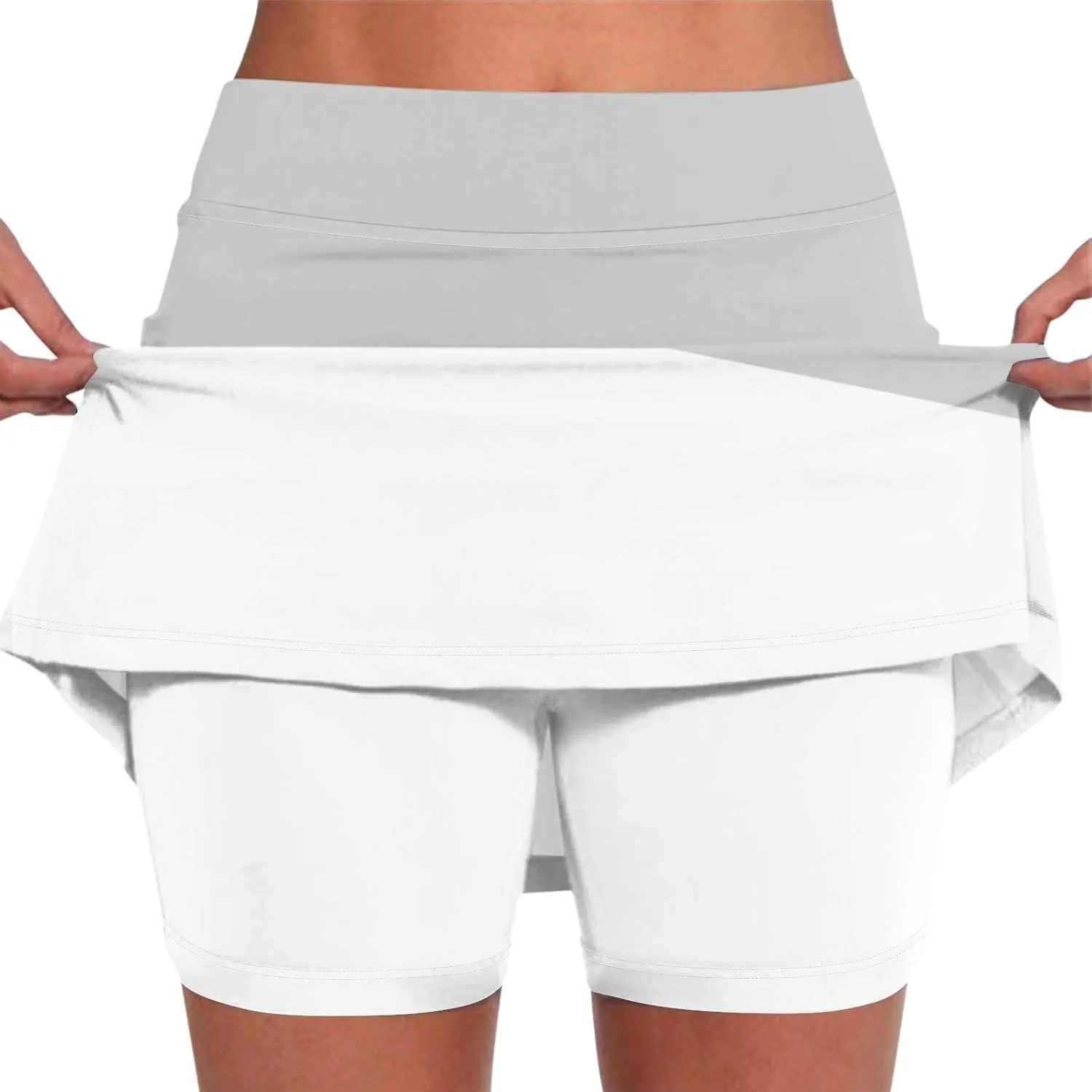 Women 2 Piece Skirts 2 in 1 Solid Flowy Basic Versatile Stretchy Casual Mini Skirts 2025, S-2XL