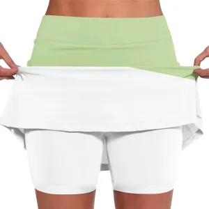 Women 2 Piece Skirts 2 in 1 Solid Flowy Basic Versatile Stretchy Casual Mini Skirts 2025, S-2XL