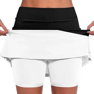 Women 2 Piece Skirts 2 in 1 Solid Flowy Basic Versatile Stretchy Casual Mini Skirts 2025, S-2XL