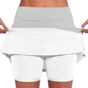 Women 2 Piece Skirts 2 in 1 Solid Flowy Basic Versatile Stretchy Casual Mini Skirts 2025, S-2XL