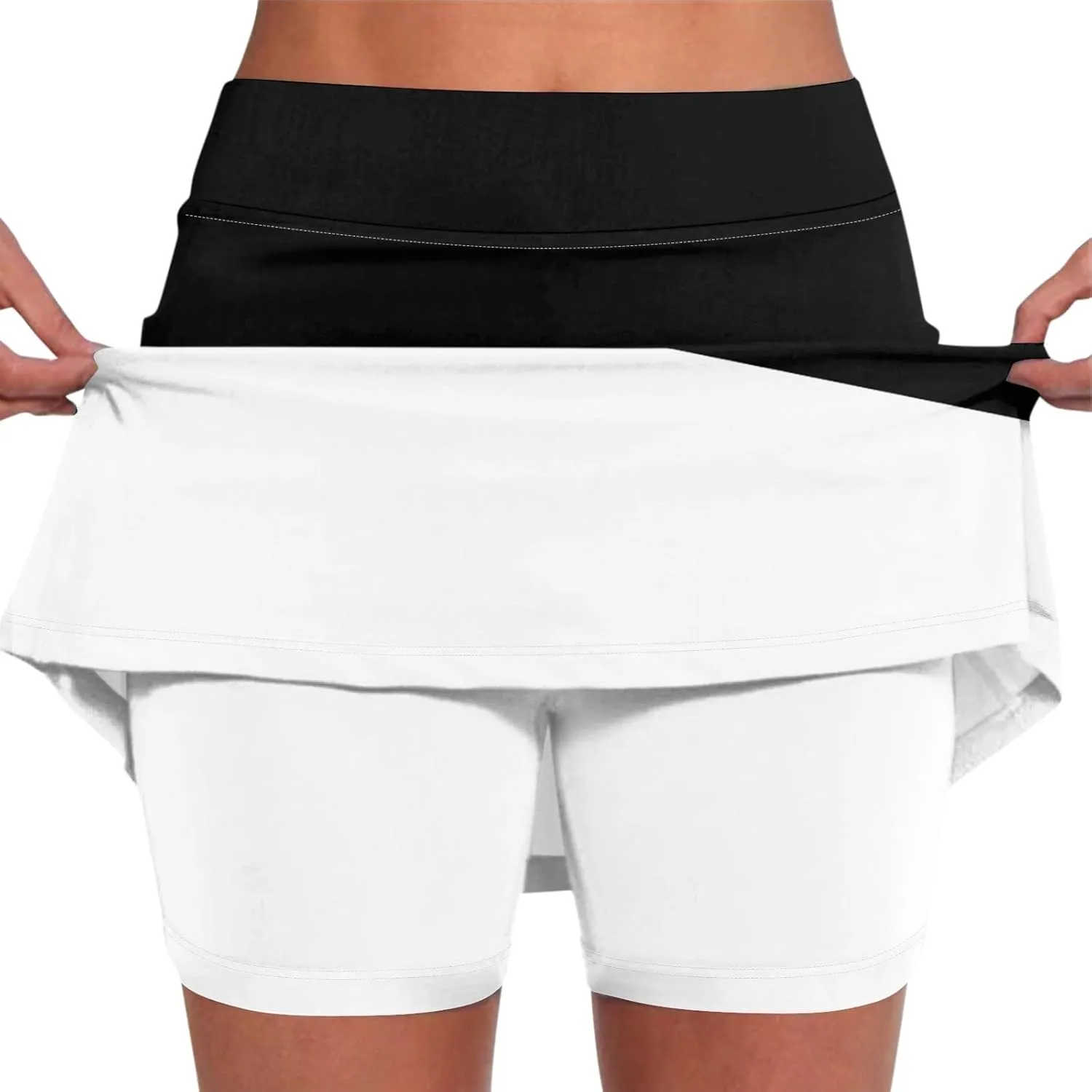 Women 2 Piece Skirts 2 in 1 Solid Flowy Basic Versatile Stretchy Casual Mini Skirts 2025, S-2XL