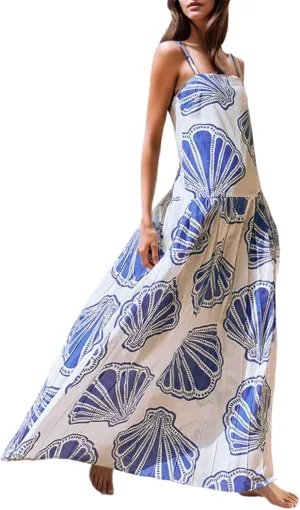 Women Boho Tie Shoulder Floral Maxi Dress Y2K Smocked Long Bohemian Dress Sleeveless Flowy Summer Beach Sundress 2025