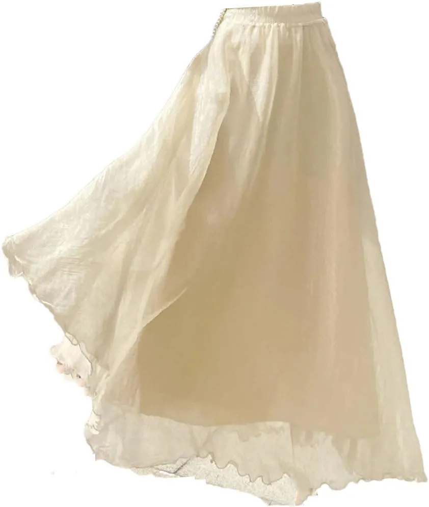 Women Casual Long Skirts Pleated Midi Skirts Beach Boho Ruffles Summer Skirts