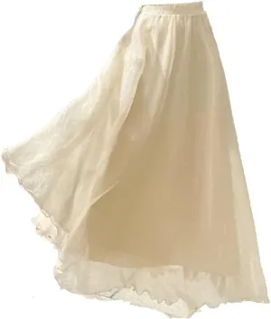 Women Casual Long Skirts Pleated Midi Skirts Beach Boho Ruffles Summer Skirts