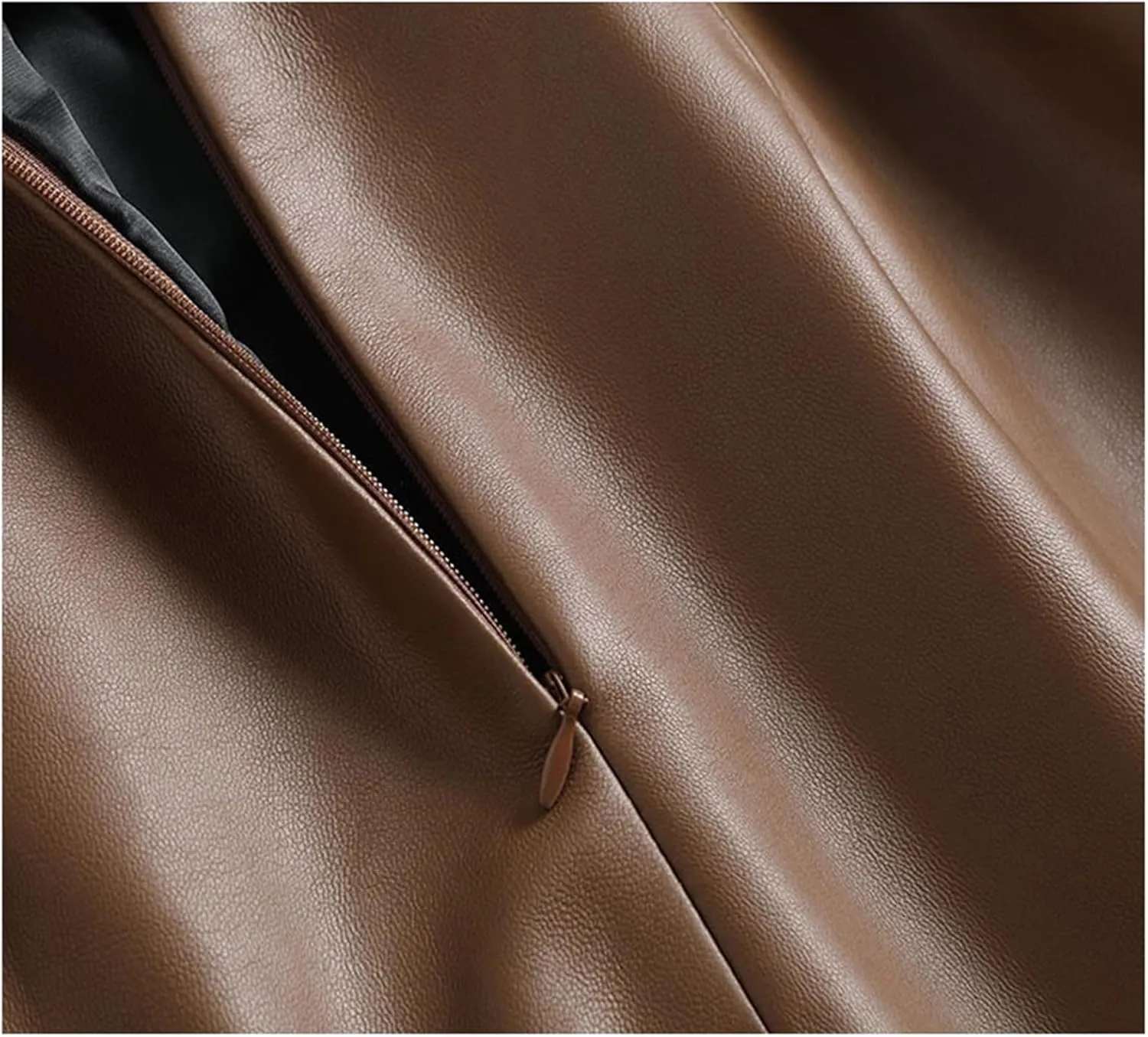 Women Leather Midi Skirt Square Buckle Belt Versatile Sheepskin High Waisted Stretch Pleated ASkirt