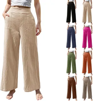 Women Linen Pants Summer Wide Leg Pants with Pockets Dressy Palazzo Pants Boho Flowy Beach Pants Dress Pants