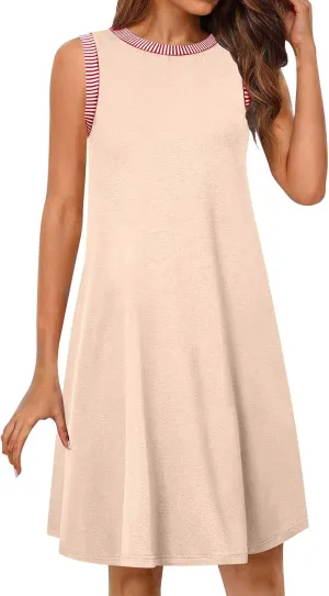 Women Sleeveless Summer Dresses Trendy Vacation Mini Dress Crewneck Loose Fit Casual Sundress Beach Tank Dresses
