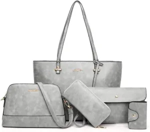 Women Synthetic PU Leather Tote Satchel Crossbody Hobo 5pcs Handbags Shoulder Laptop Messenger Wristlet Card Bags