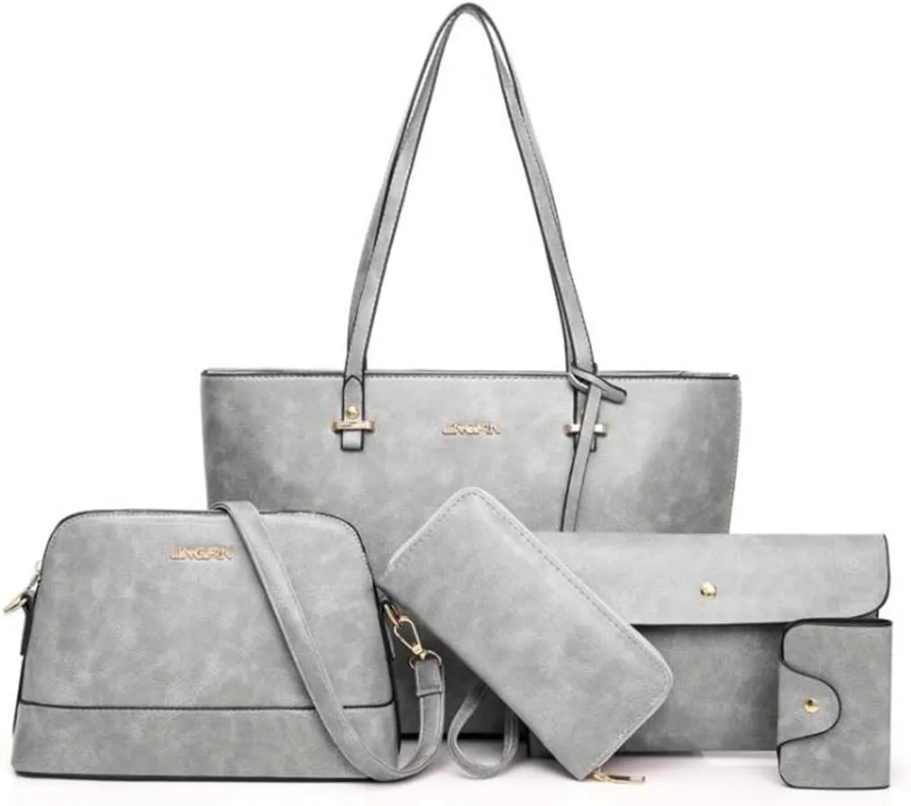 Women Synthetic PU Leather Tote Satchel Crossbody Hobo 5pcs Handbags Shoulder Laptop Messenger Wristlet Card Bags
