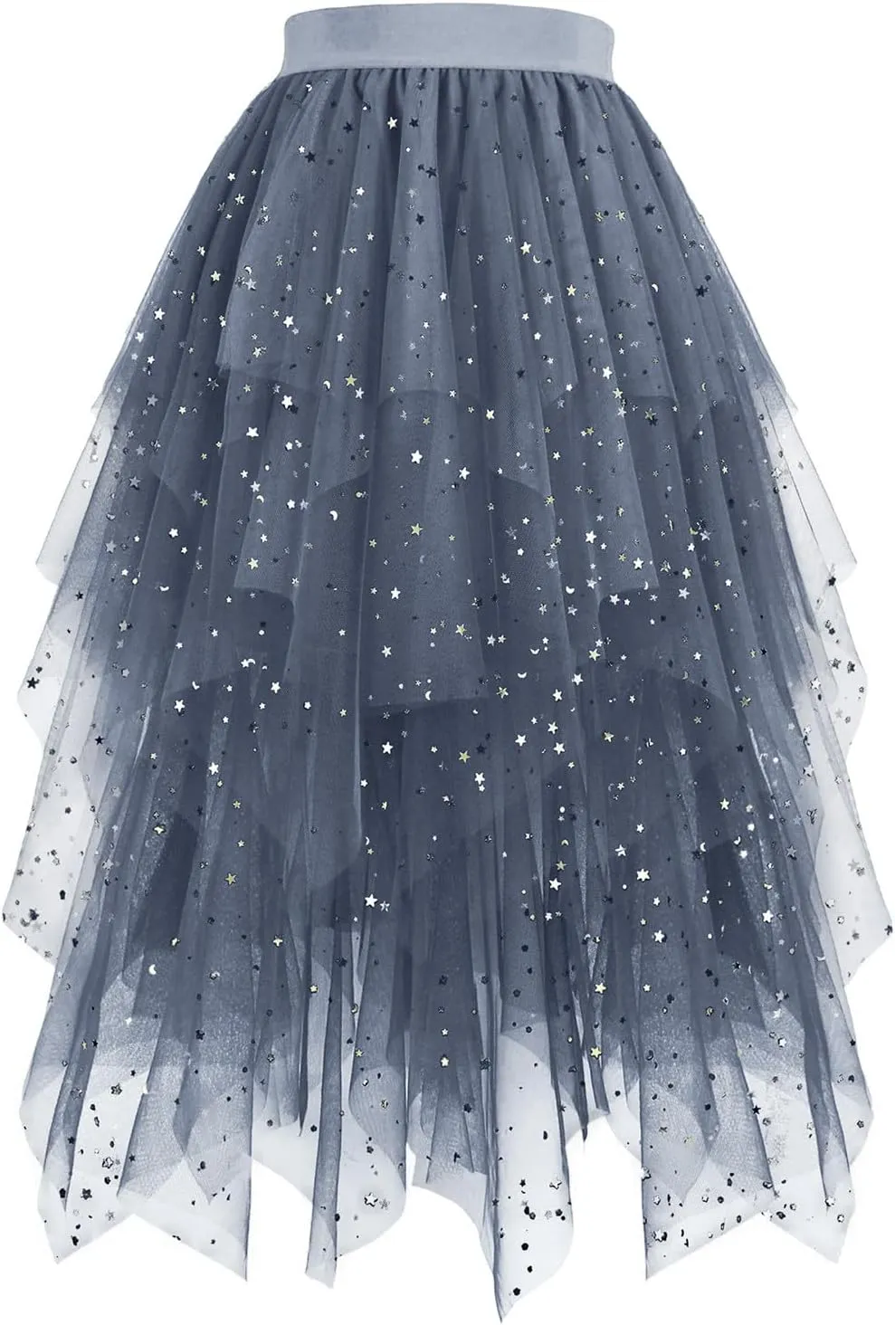 Women Tulle Skirts Glitter Elegant A Line Skirts High Waist Flowy Layered Mesh Fairy Skirts Midi Wedding Guest Skirts