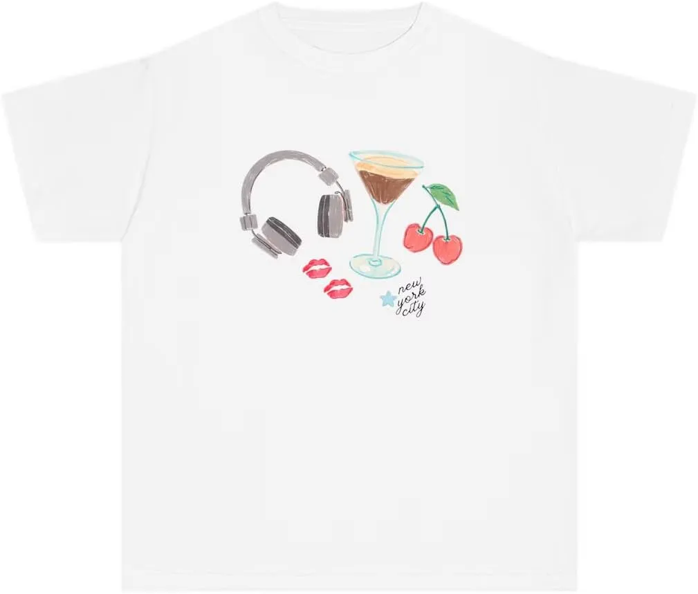 Women Y2k Baby Tees Cute Graphic Crop Top Vintage Short Sleeve Slim Fit T Shirt Teens Summer Aesthetic Shirts