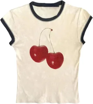 Women Y2k Baby Tees Cute Graphic Crop Top Vintage Short Sleeve Slim Fit T Shirt Teens Summer Aesthetic Shirts