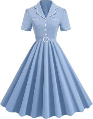 Women's 1950s Retro Dress Short Sleeve Swing Midi Dress Cocktail Dress 50s Style Dresses for Women Vintage