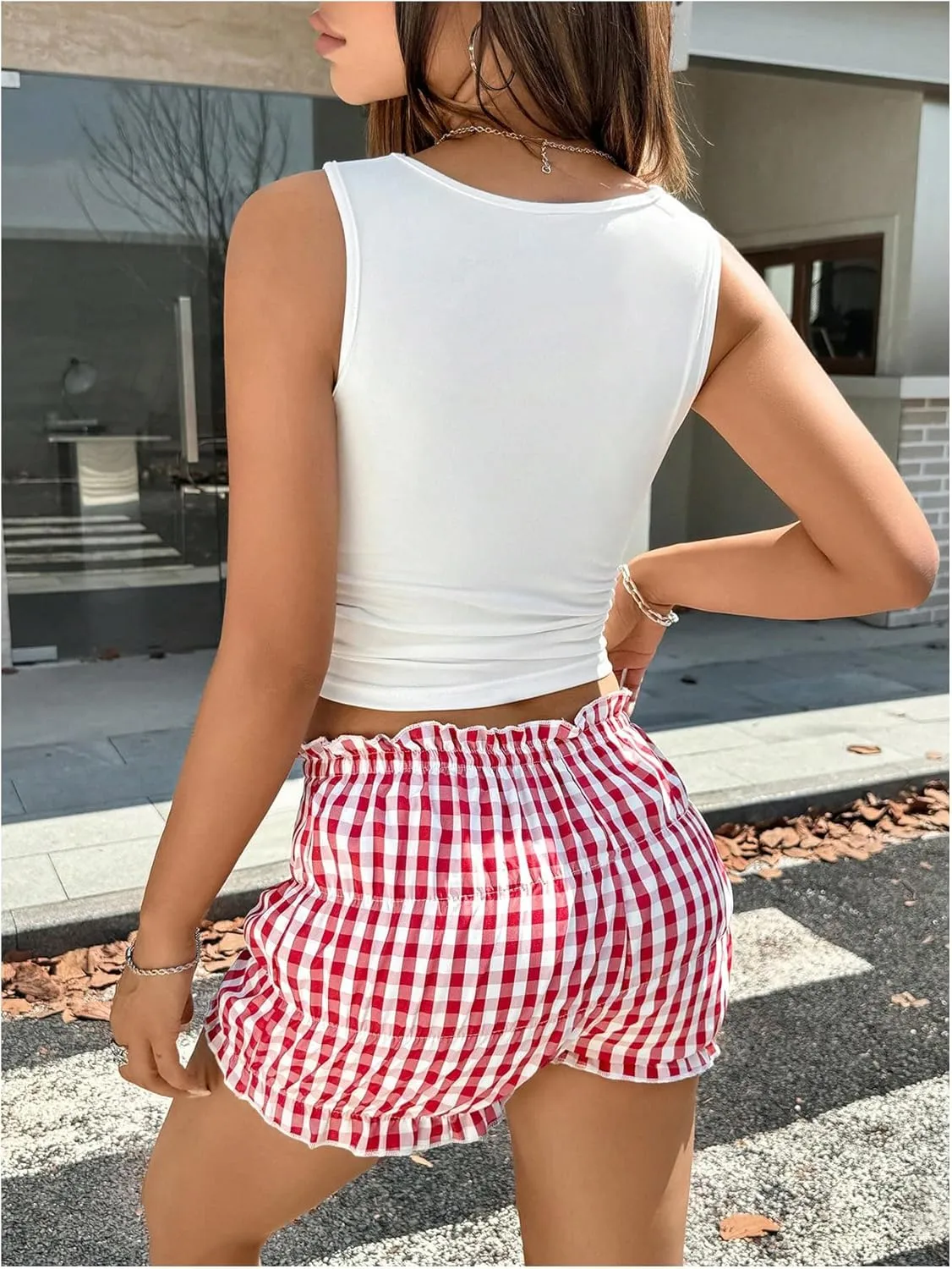 Women's 2 Piece Outfits Bow Graphic Crop Tank Top and Frill Bloomers Shorts Summer Outfits Trendy