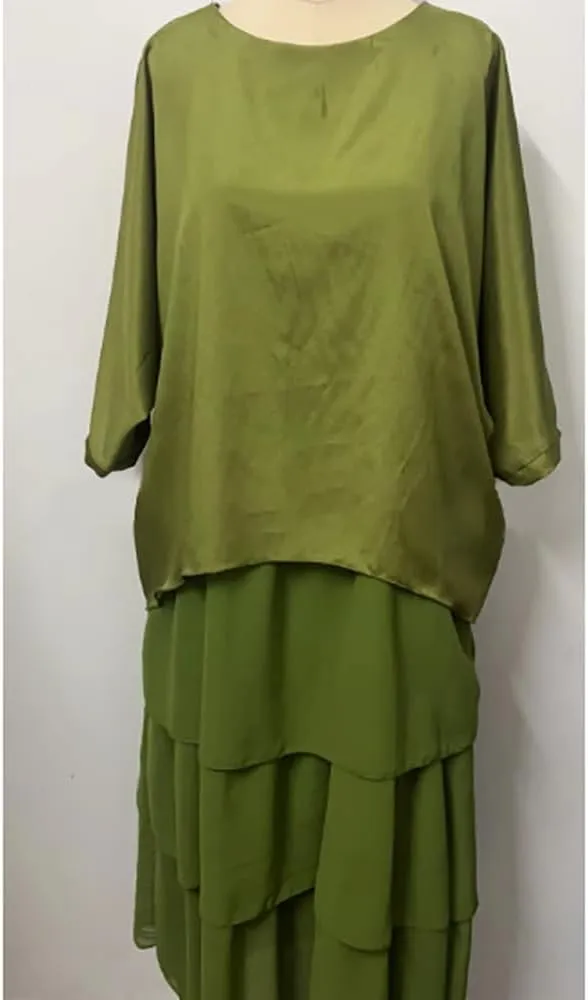 Women's 2 Piece Set Maxi Chiffon Dress Suits Crewneck Batwing Sleeve Plus Size Tiered Artistic Style Loose Dress