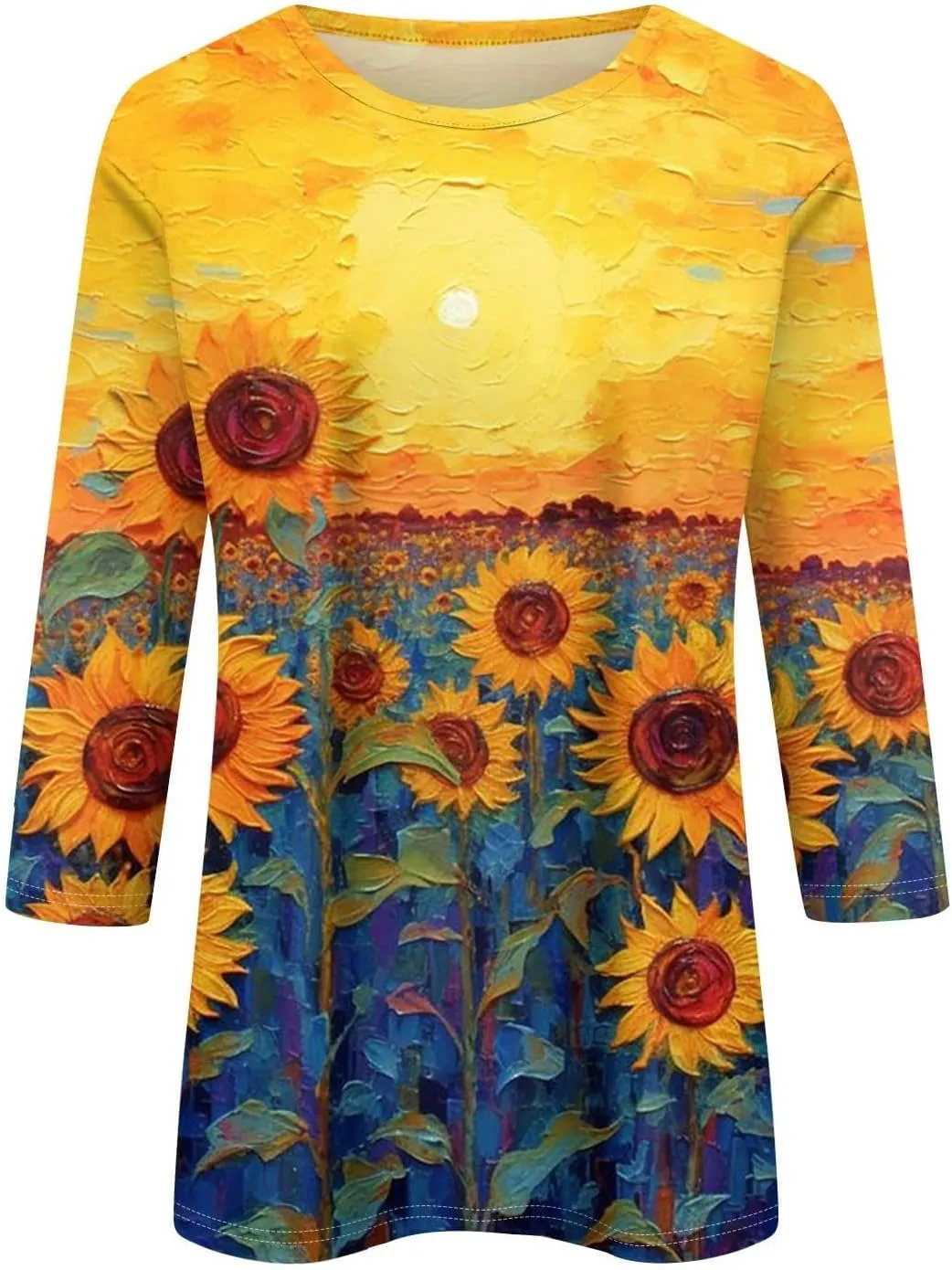 Womens 3/4 Length Sleeve Summer Shirts Floral Boho Blouses Tshirts Trendy Dressy Casual Tops Vacation 2024 Clothing