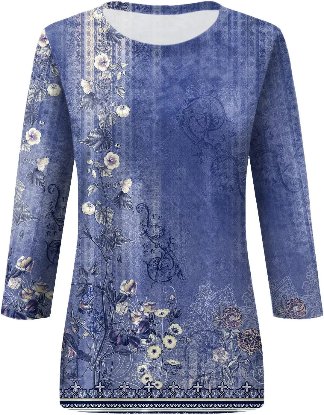 Women's 3/4 Sleeve Shirts Crew Neck Loose Tops Casual Solid Color Tshirts Trendy Basic Tunic Summer Ladies Tops