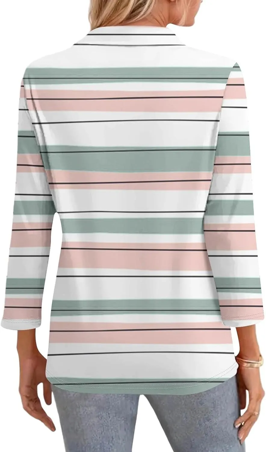 Women's 3/4 Sleeve Shirts V Neck Summer Polo Tops Casual Tunics Tops Basic Tees Blouse Loose Fit Plus Size S-3X