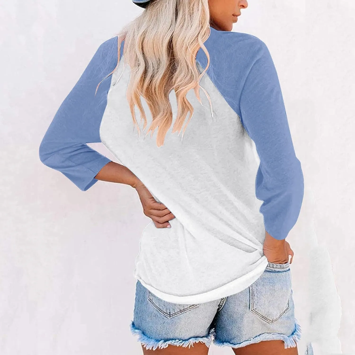 Womens Baseball Shirts 3/4 Sleeve Casual Workout T-Shirts Color Block Cute Comfy Blouses College Spring Summer Tops