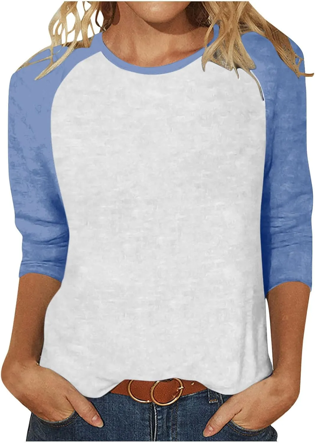 Womens Baseball Shirts 3/4 Sleeve Casual Workout T-Shirts Color Block Cute Comfy Blouses College Spring Summer Tops
