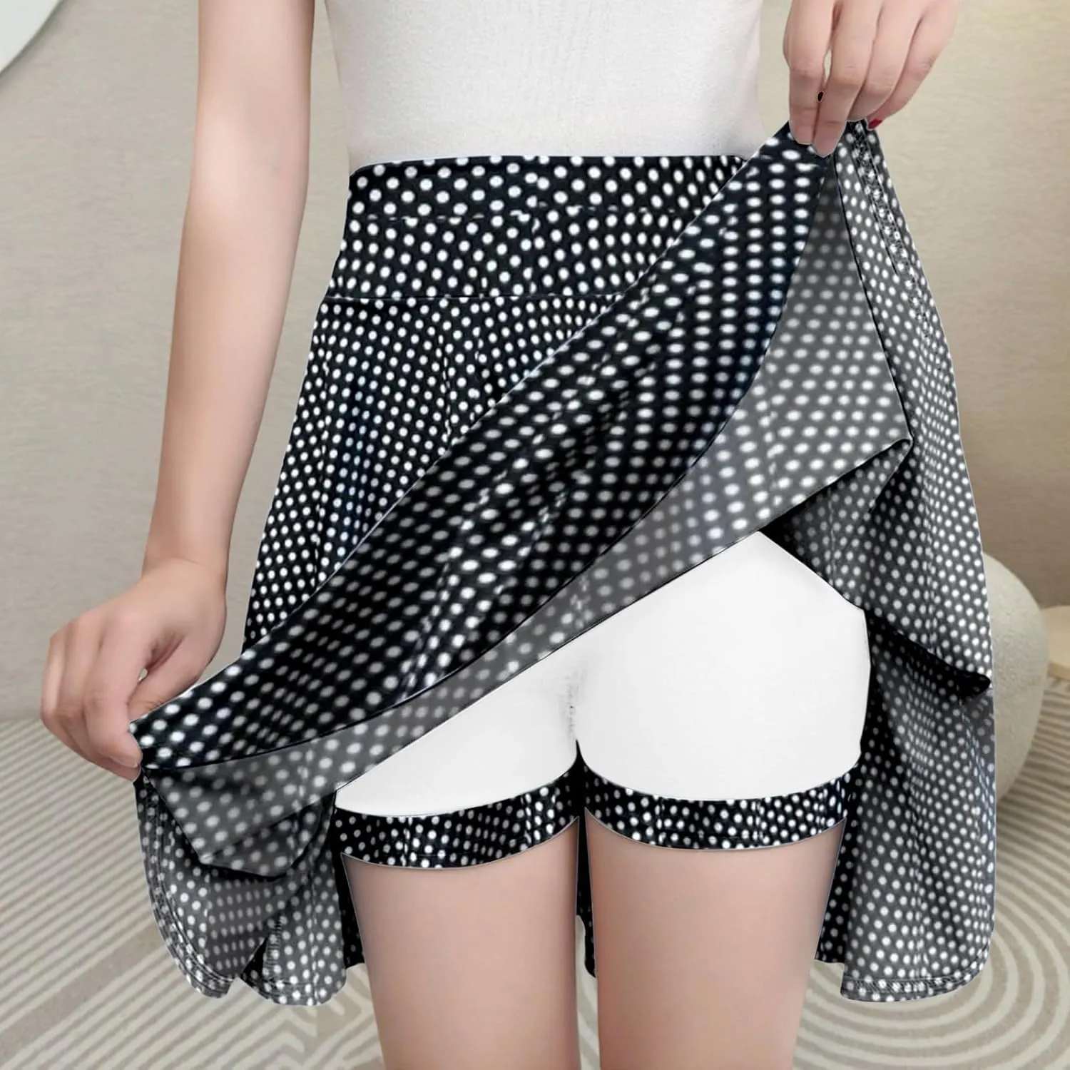 Women's Basic Versatile Stretch Flared Skater Skirt Elastic Waist Mini Yoga Culottes Workout Tennis Jogger Run Skorts