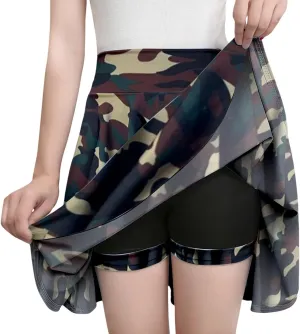 Women's Basic Versatile Stretch Flared Skater Skirt Elastic Waist Mini Yoga Culottes Workout Tennis Jogger Run Skorts