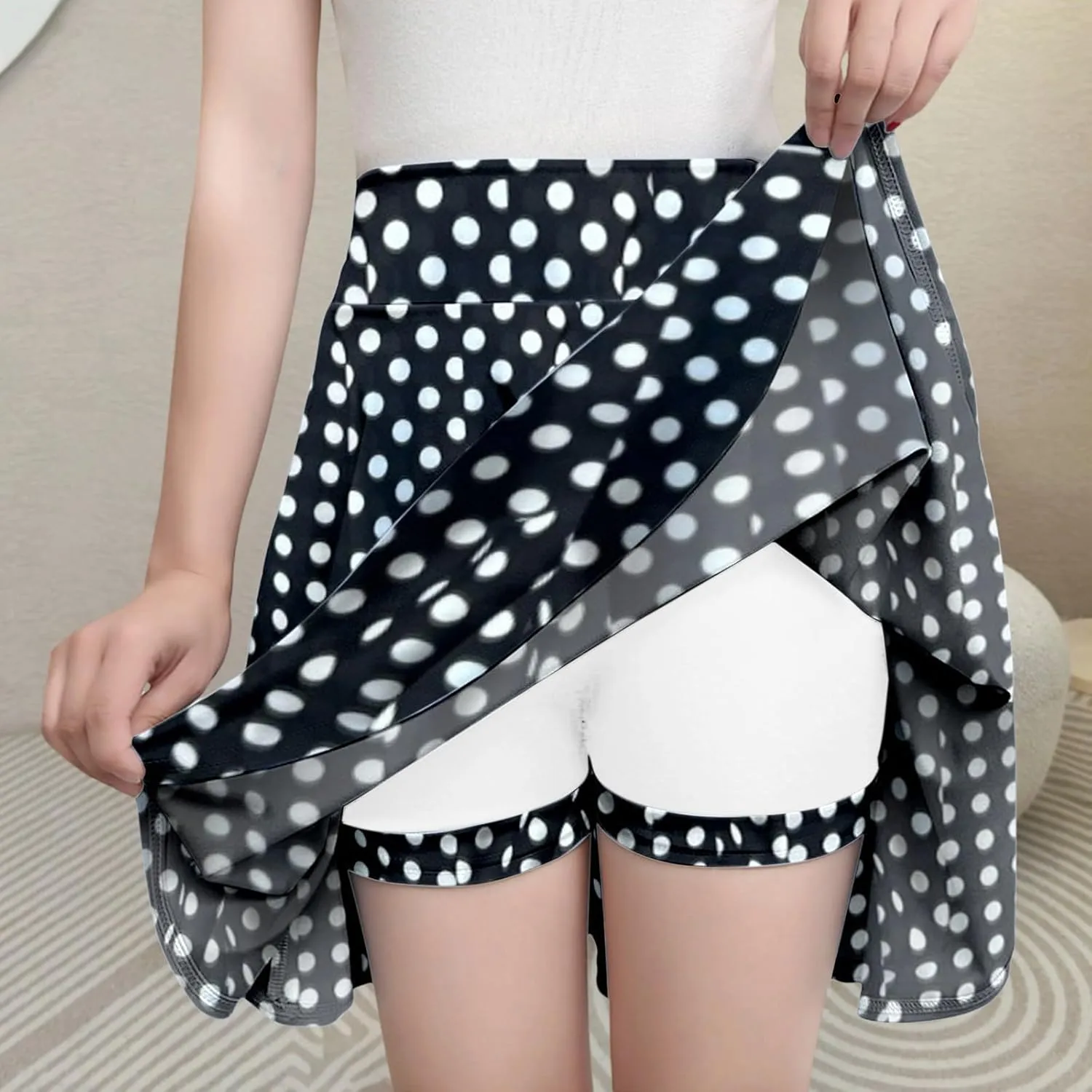 Women's Basic Versatile Stretch Flared Skater Skirt Elastic Waist Mini Yoga Culottes Workout Tennis Jogger Run Skorts
