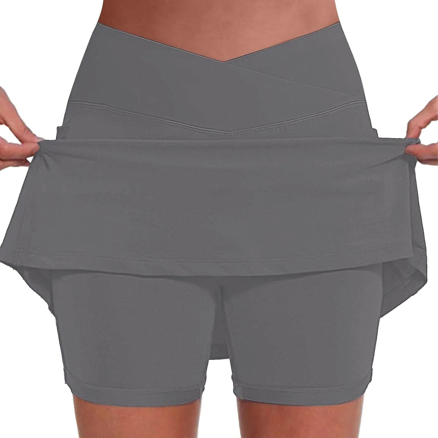 Women's Basic Versatile Stretchy Solid Flared Casual Mini Skater Skirt, S-5XL