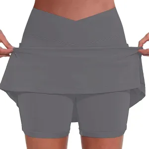 Women's Basic Versatile Stretchy Solid Flared Casual Mini Skater Skirt, S-5XL