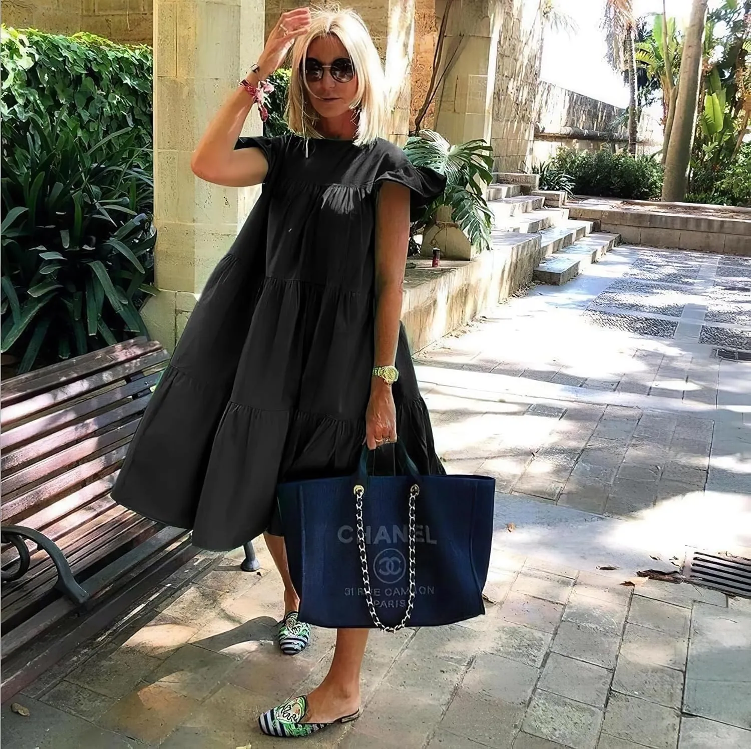 Women's Boho Ruffle Short Sleeve Spring Summer Midi Dress Casual Beach Vacation A-line Sundress for Women
