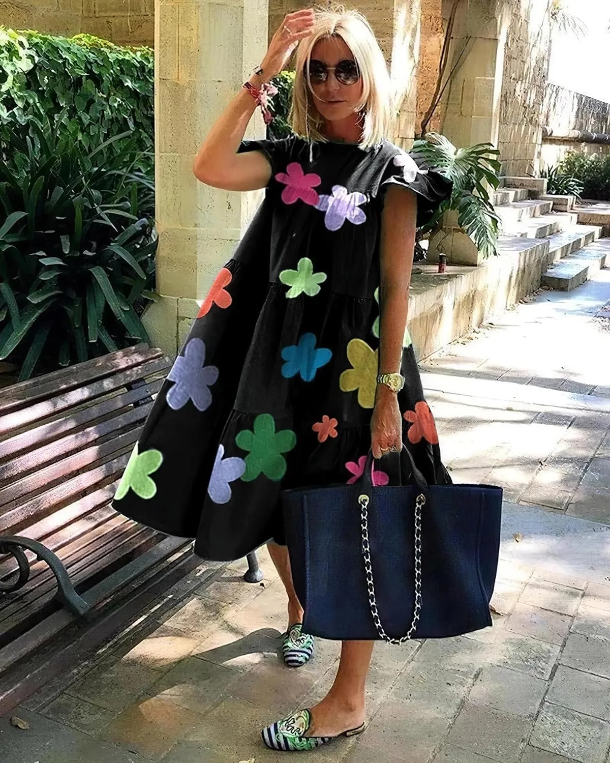 Women's Boho Ruffle Short Sleeve Spring Summer Midi Dress Casual Beach Vacation A-line Sundress for Women