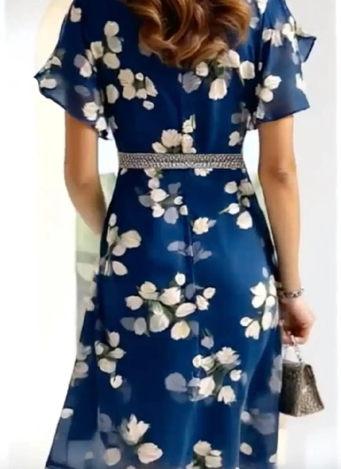 Women's Breezy Floral Mini Dress Ruffle Short Sleeve V-Neck Dresses Versatile A-Line Tunic Dress Beach Vacation Outfits