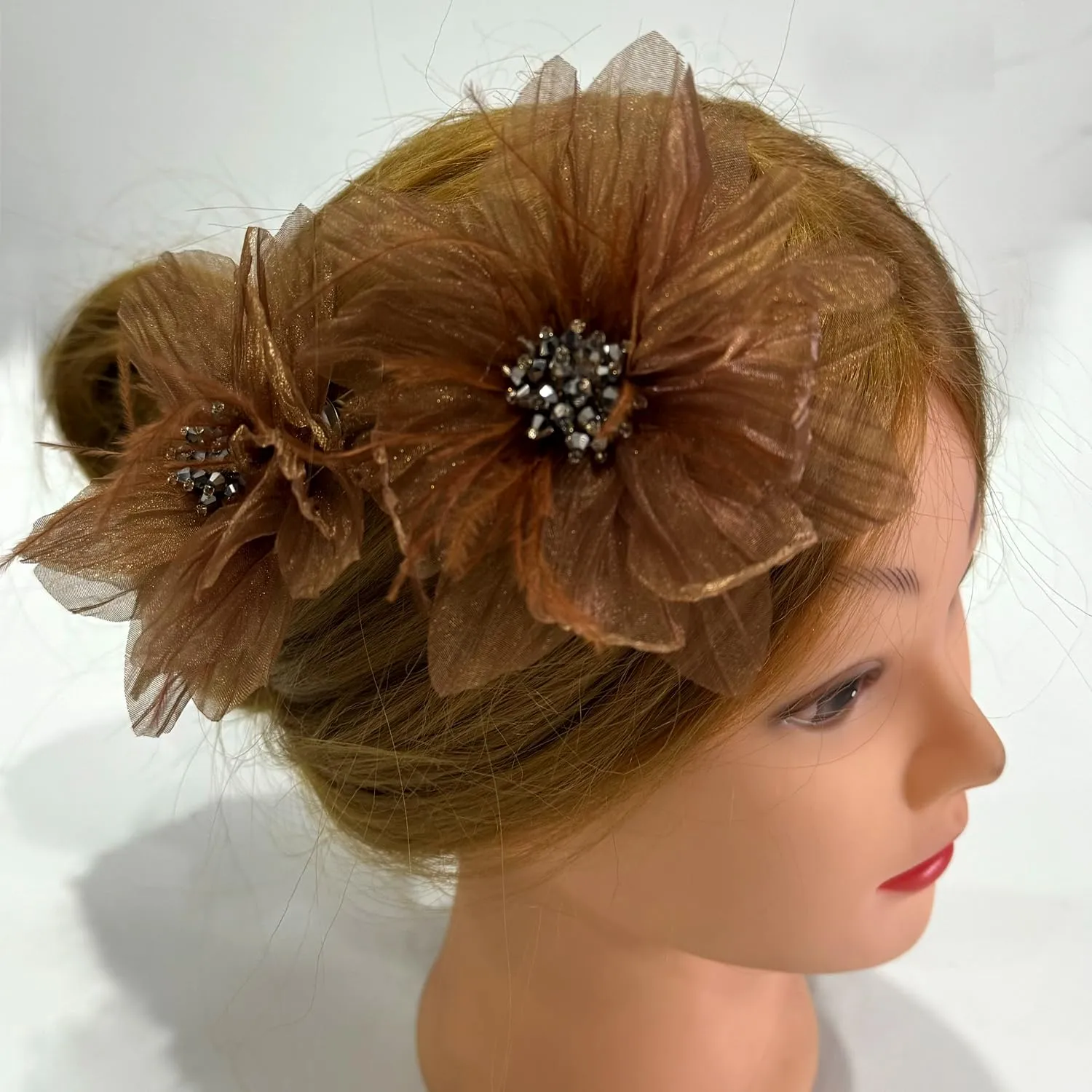 Women's Brooches 4pcs Organza Flower Feather Hair Clip Dancer Pin up Mexican Hair Flowers Clips Hairpin Brooch Tea Party Hats Headpieces Cotume Decor (coffee)