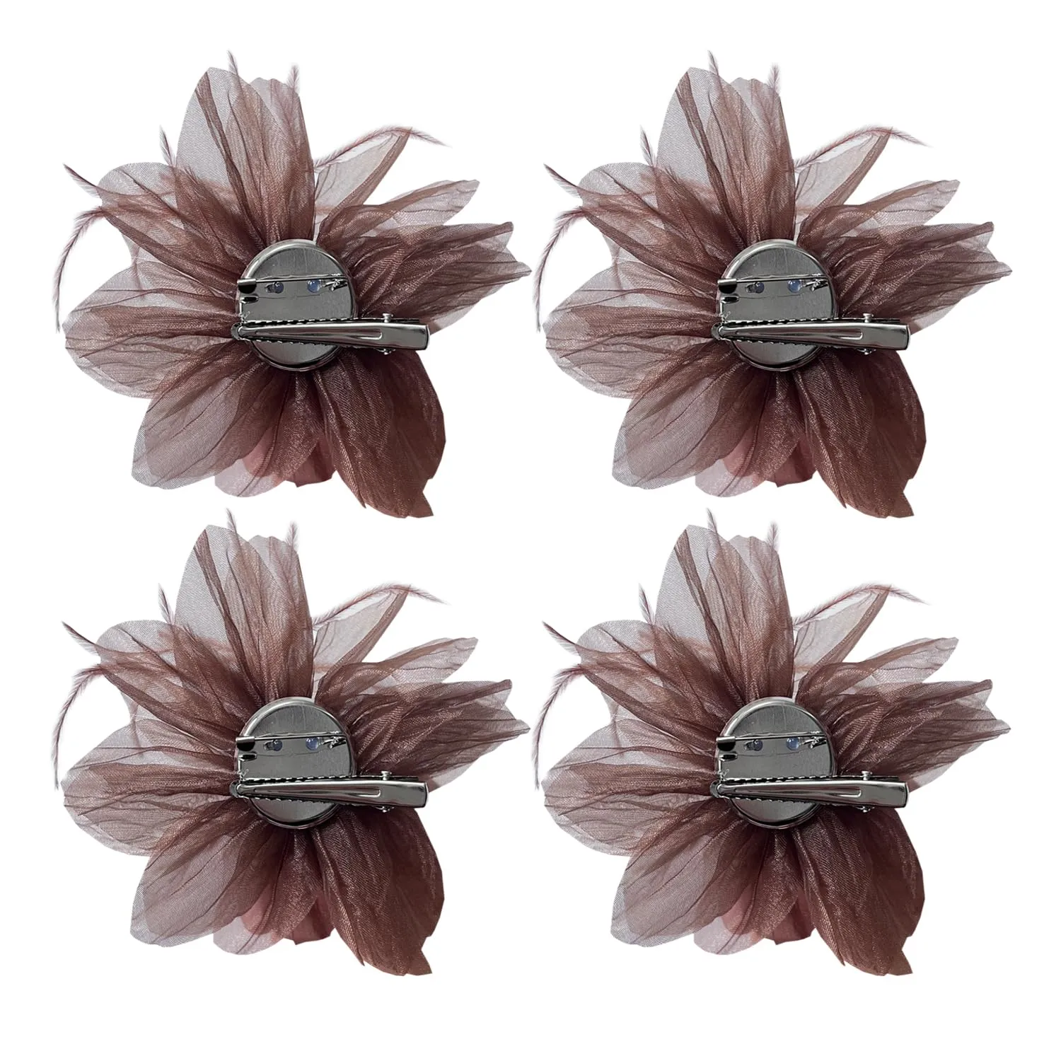 Women's Brooches 4pcs Organza Flower Feather Hair Clip Dancer Pin up Mexican Hair Flowers Clips Hairpin Brooch Tea Party Hats Headpieces Cotume Decor (coffee)