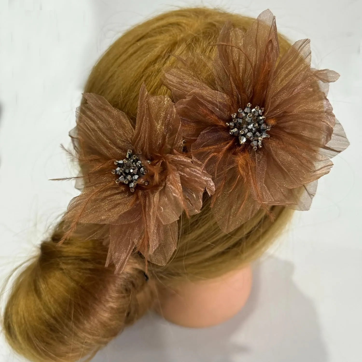 Women's Brooches 4pcs Organza Flower Feather Hair Clip Dancer Pin up Mexican Hair Flowers Clips Hairpin Brooch Tea Party Hats Headpieces Cotume Decor (coffee)