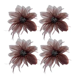 Women's Brooches 4pcs Organza Flower Feather Hair Clip Dancer Pin up Mexican Hair Flowers Clips Hairpin Brooch Tea Party Hats Headpieces Cotume Decor (coffee)