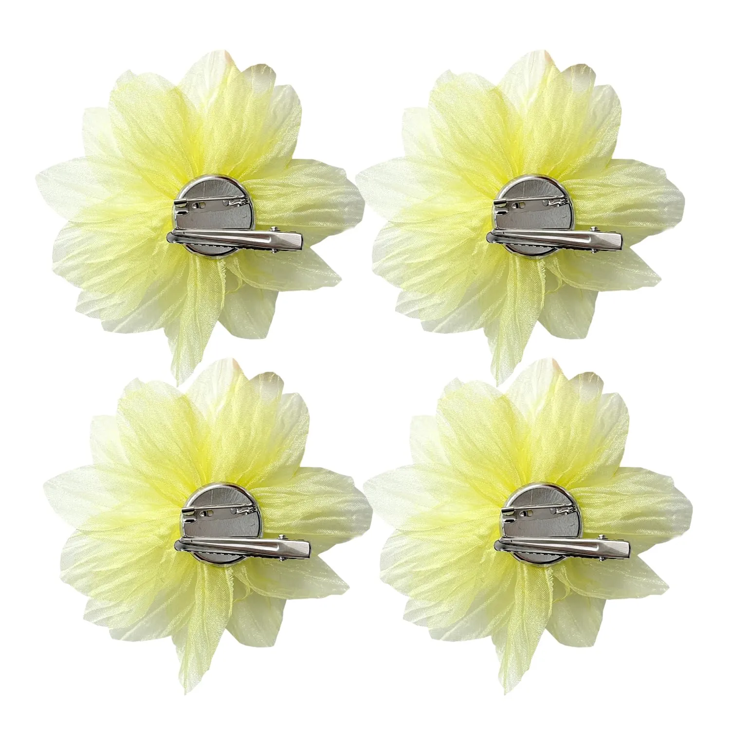 Women's Brooches 4pcs Organza Flower Feather Hair Clip Dancer Pin up Mexican Hair Flowers Clips Hairpin Brooch Tea Party Hats Headpieces Cotume Decor (yellow)