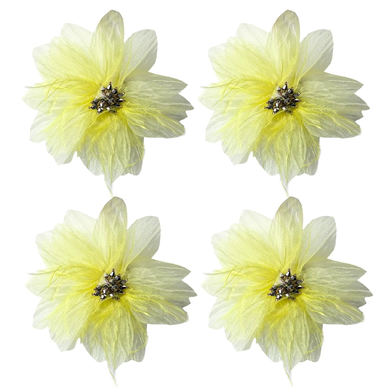 Women's Brooches 4pcs Organza Flower Feather Hair Clip Dancer Pin up Mexican Hair Flowers Clips Hairpin Brooch Tea Party Hats Headpieces Cotume Decor (yellow)