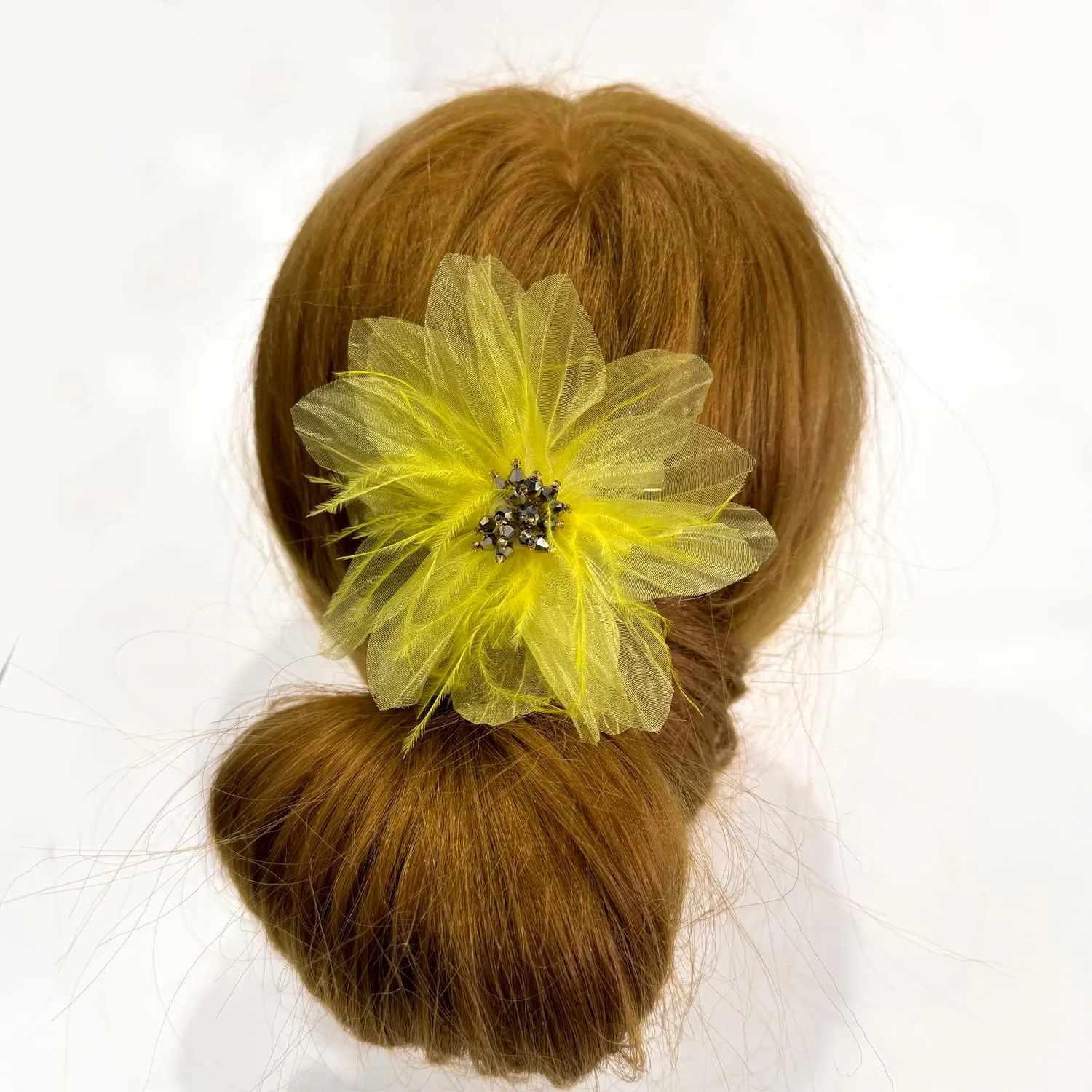 Women's Brooches 4pcs Organza Flower Feather Hair Clip Dancer Pin up Mexican Hair Flowers Clips Hairpin Brooch Tea Party Hats Headpieces Cotume Decor (yellow)