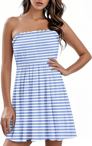 Women's Casual Dresses Summer Trendy Sheath Sleeveless Striped Printed Solid Color Dress 2025, S-3XL