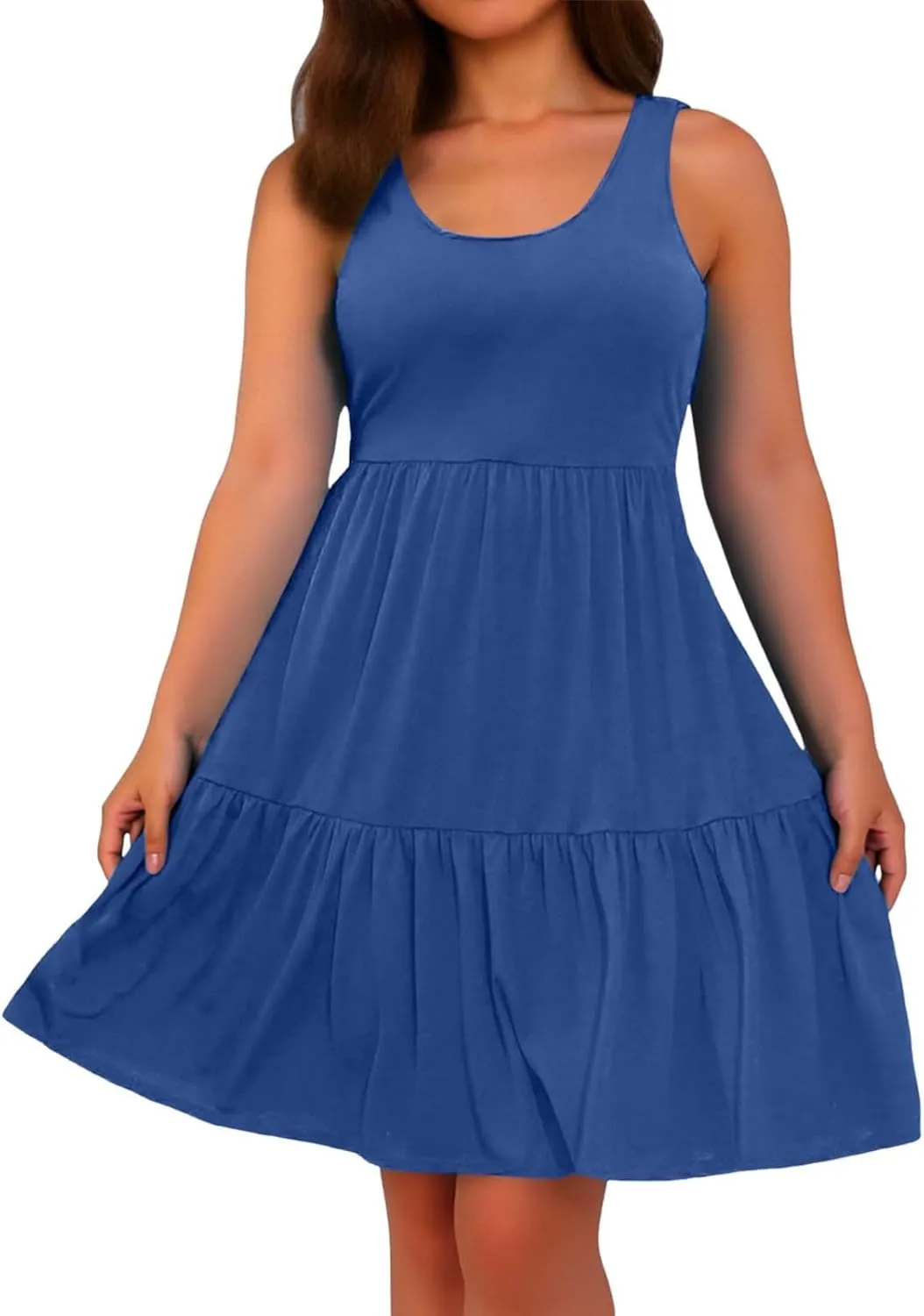 Womens Casual Dresses,2025 Summer Sleveless U Neck Mini Desses Flowy Smocked Hem Short Sundress Tank Plus Size Dress