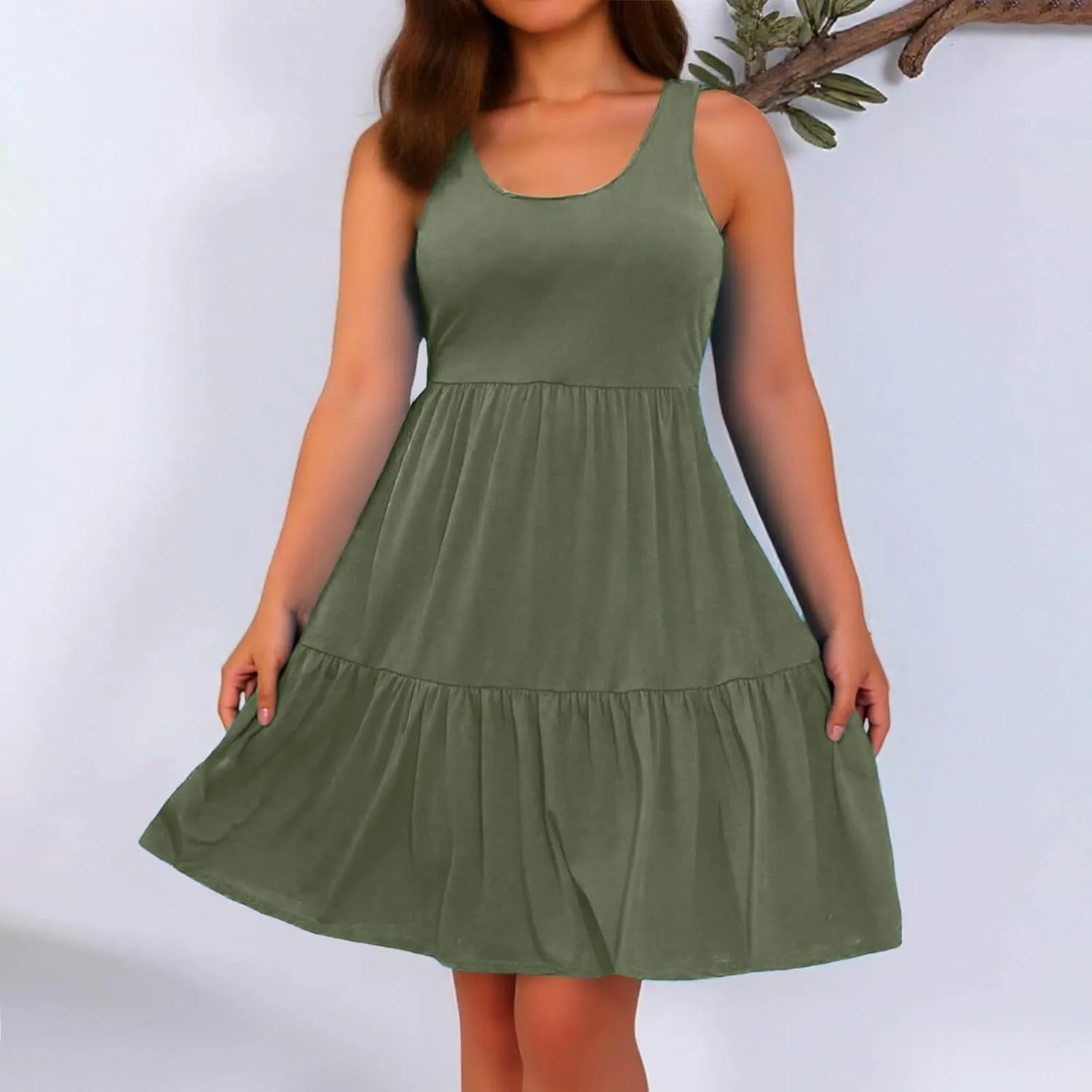 Womens Casual Dresses,2025 Summer Sleveless U Neck Mini Desses Flowy Smocked Hem Short Sundress Tank Plus Size Dress